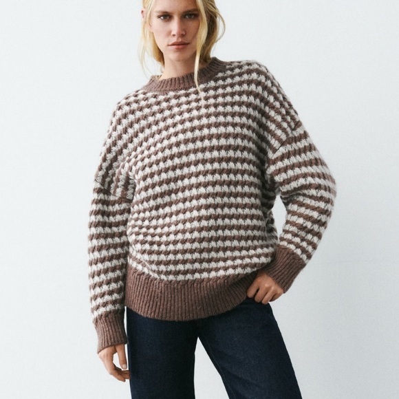 Zara Sweaters - Zara Brown and White Striped Sweater